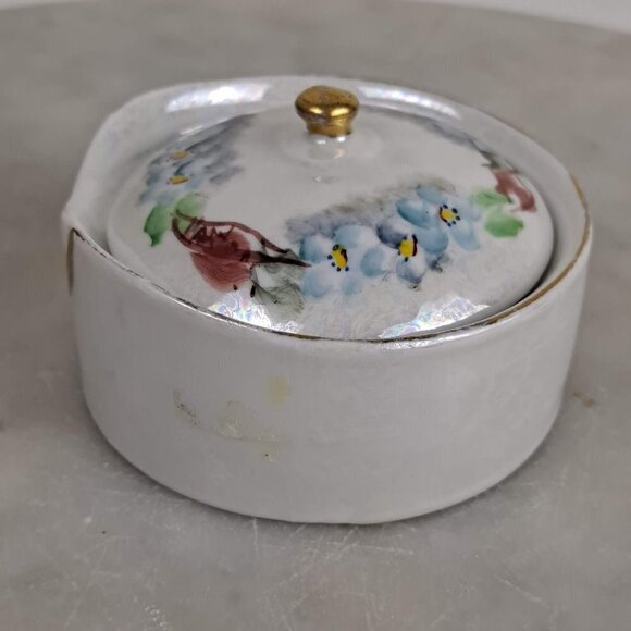 O.E.G. Royal Austria Iridescent Floral Lidded Button Trinket Box Gold Accents - Picture 5 of 13